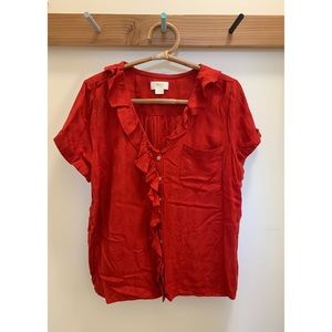 Anthropologie red dot ruffle blouse, XL